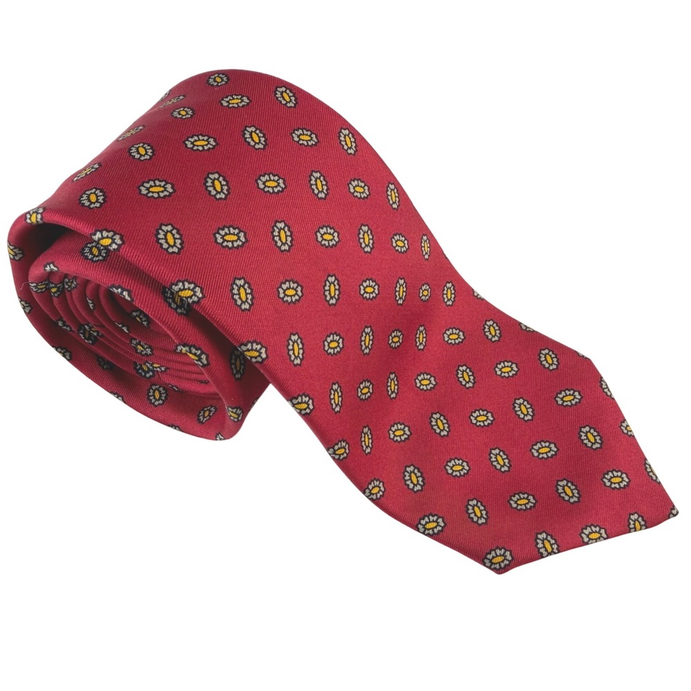Brooks Brothers Makers Red Silk Foulard Medallion Tie Made in England